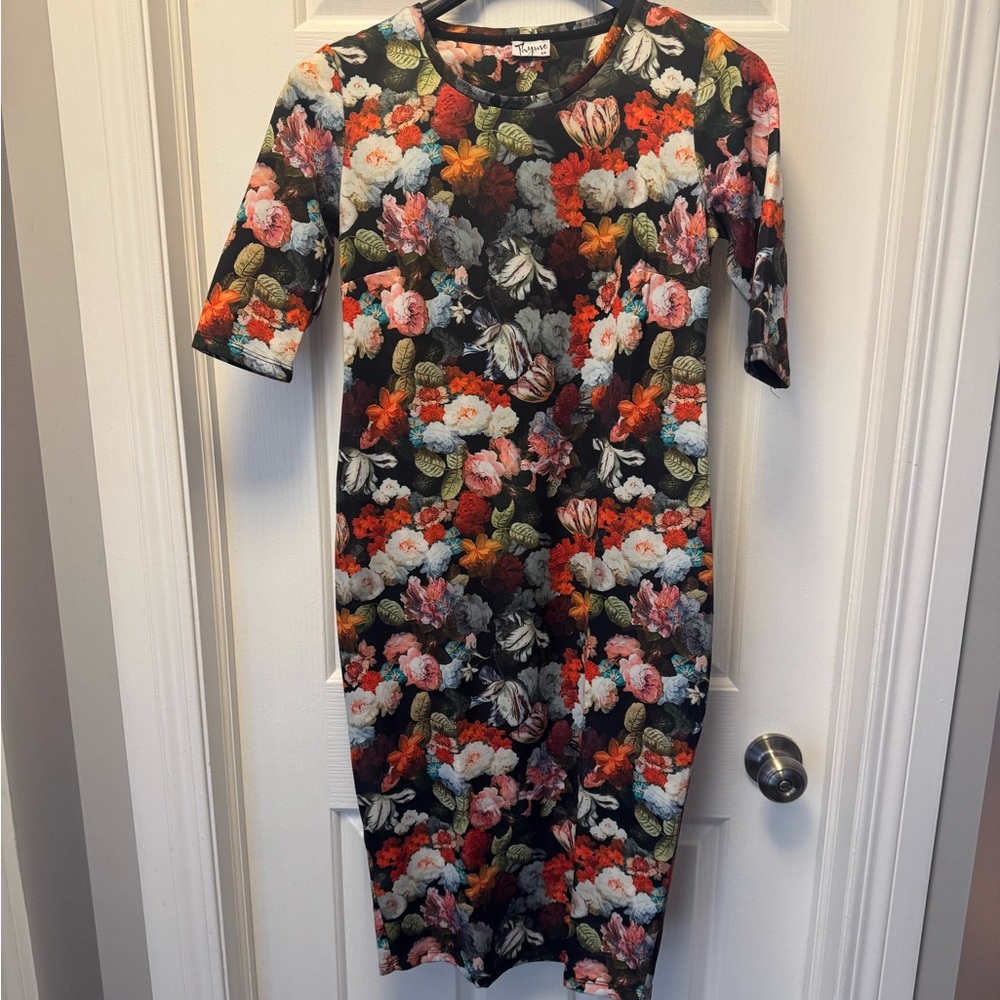 Thyme Maternity Floral Midi Dress - Black and Multicolor